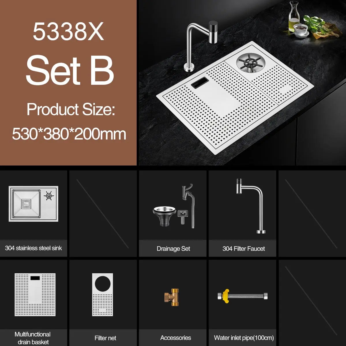 ASRAS Handmade Brushed Kitchen Sink - 304 Stainless Steel, 4mm Thickness, High Pressure Cup Washer for Bar Counter