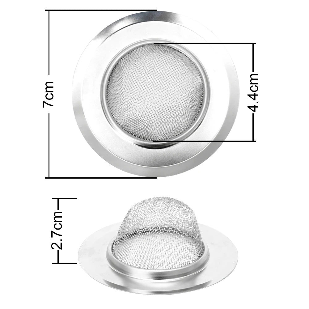 Metal Kitchen Sink Filter Mesh and Floor Drain Net - Food Waste Stopper, Shower and Bathtub Hair Catcher, Deodorizing Drainer and Cleaning Tool