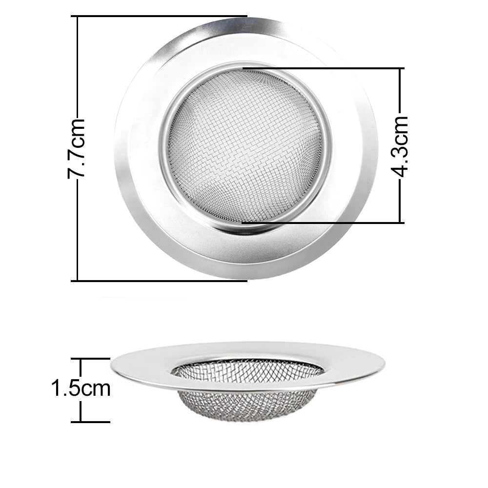 Metal Kitchen Sink Filter Mesh and Floor Drain Net - Food Waste Stopper, Shower and Bathtub Hair Catcher, Deodorizing Drainer and Cleaning Tool