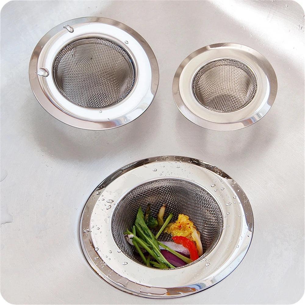 Metal Kitchen Sink Filter Mesh and Floor Drain Net - Food Waste Stopper, Shower and Bathtub Hair Catcher, Deodorizing Drainer and Cleaning Tool