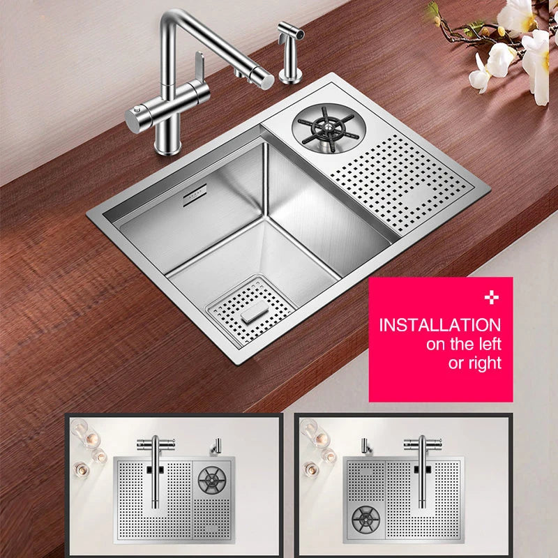 ASRAS Handmade Brushed Kitchen Sink - 304 Stainless Steel, 4mm Thickness, High Pressure Cup Washer for Bar Counter