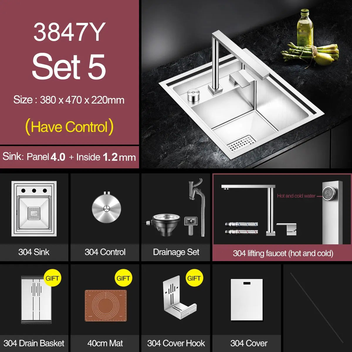 ASRAS Handmade Brushed 304 Stainless Steel Kitchen Sink Cover - 4mm Thickness, Compact Design for Small Sinks