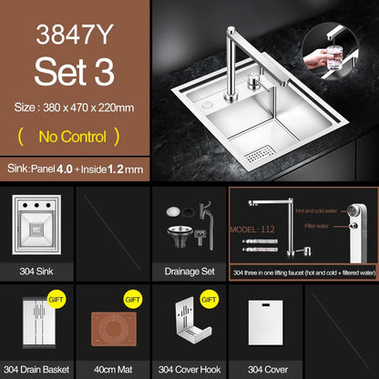 ASRAS Handmade Brushed 304 Stainless Steel Kitchen Sink Cover - 4mm Thickness, Compact Design for Small Sinks