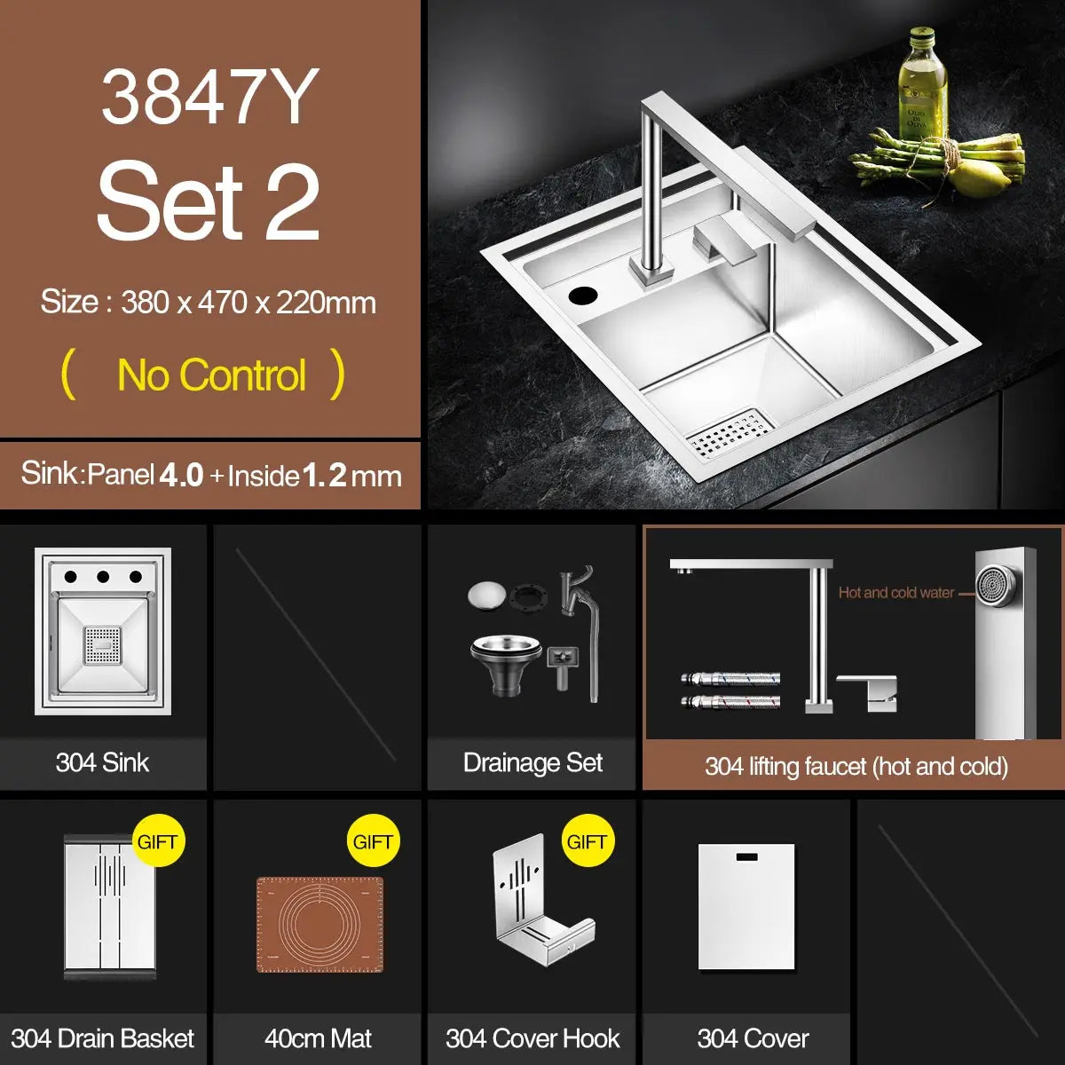 ASRAS Handmade Brushed 304 Stainless Steel Kitchen Sink Cover - 4mm Thickness, Compact Design for Small Sinks