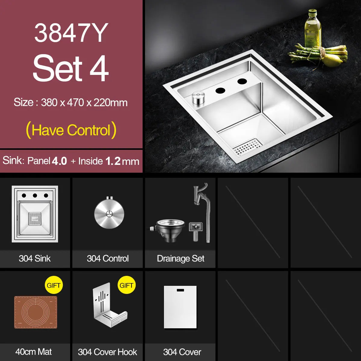 ASRAS Handmade Brushed 304 Stainless Steel Kitchen Sink Cover - 4mm Thickness, Compact Design for Small Sinks