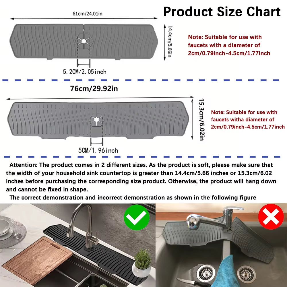 24.01/29.92 Inch Silicone Sink Faucet Mat - Absorbent Splash Guard for Kitchen Countertop Protection