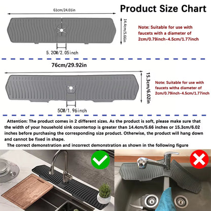 24.01/29.92 Inch Silicone Sink Faucet Mat - Absorbent Splash Guard for Kitchen Countertop Protection