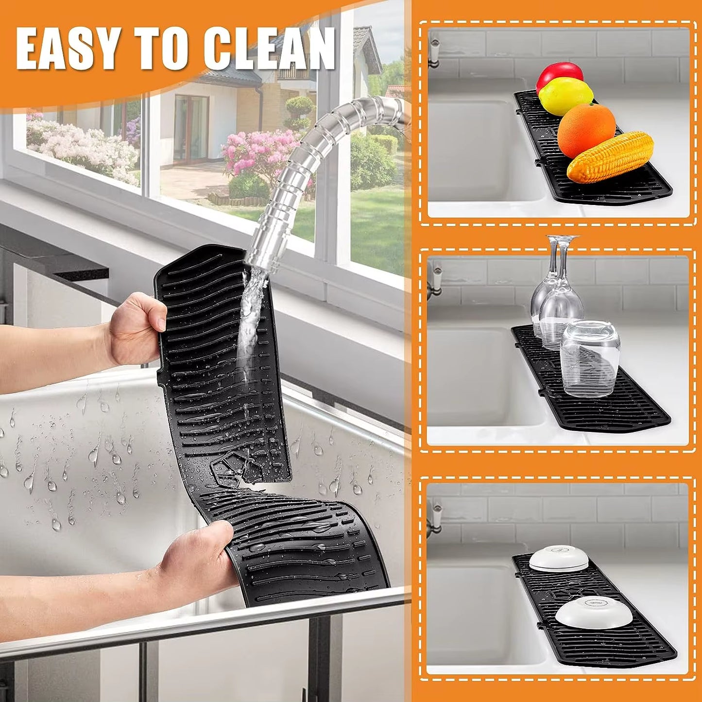 24.01/29.92 Inch Silicone Sink Faucet Mat - Absorbent Splash Guard for Kitchen Countertop Protection