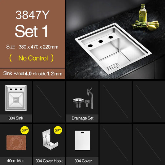 ASRAS Handmade Brushed 304 Stainless Steel Kitchen Sink Cover - 4mm Thickness, Compact Design for Small Sinks