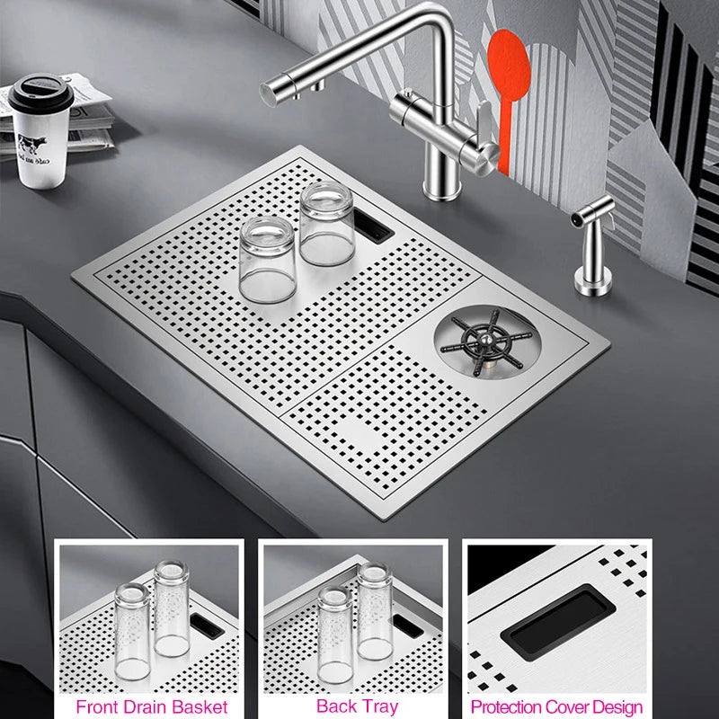 ASRAS Handmade Brushed Kitchen Sink - 304 Stainless Steel, 4mm Thickness, High Pressure Cup Washer for Bar Counter
