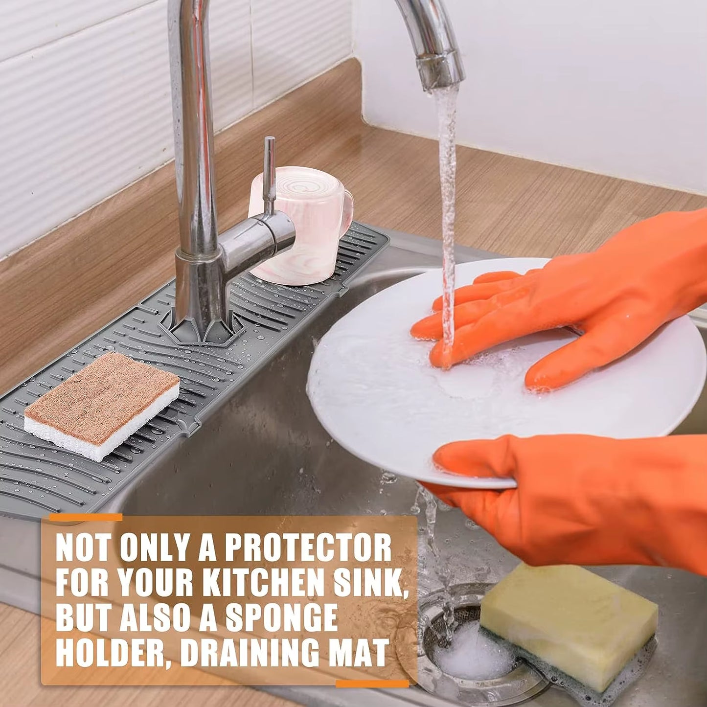 24.01/29.92 Inch Silicone Sink Faucet Mat - Absorbent Splash Guard for Kitchen Countertop Protection