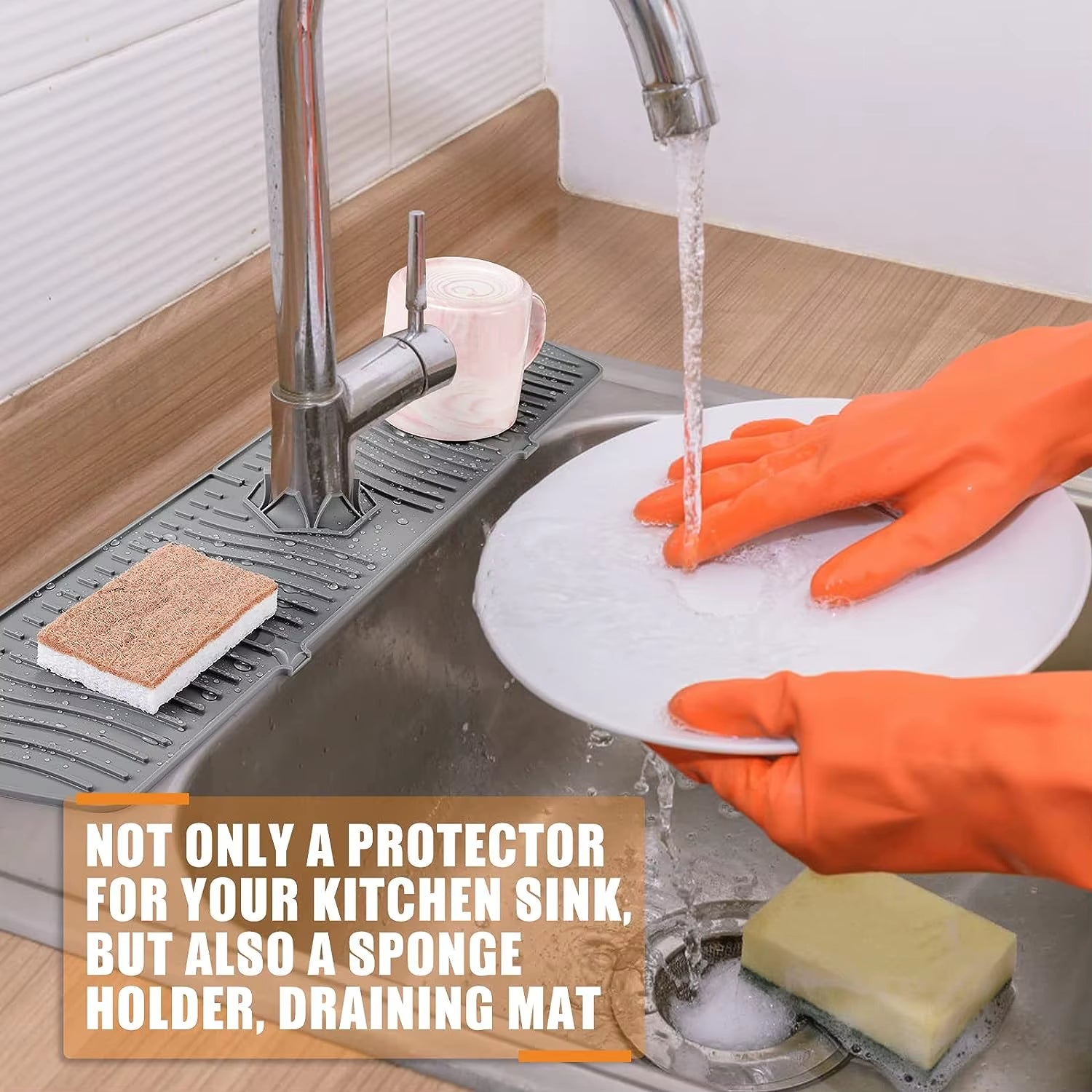 24.01/29.92 Inch Silicone Sink Faucet Mat - Absorbent Splash Guard for Kitchen Countertop Protection