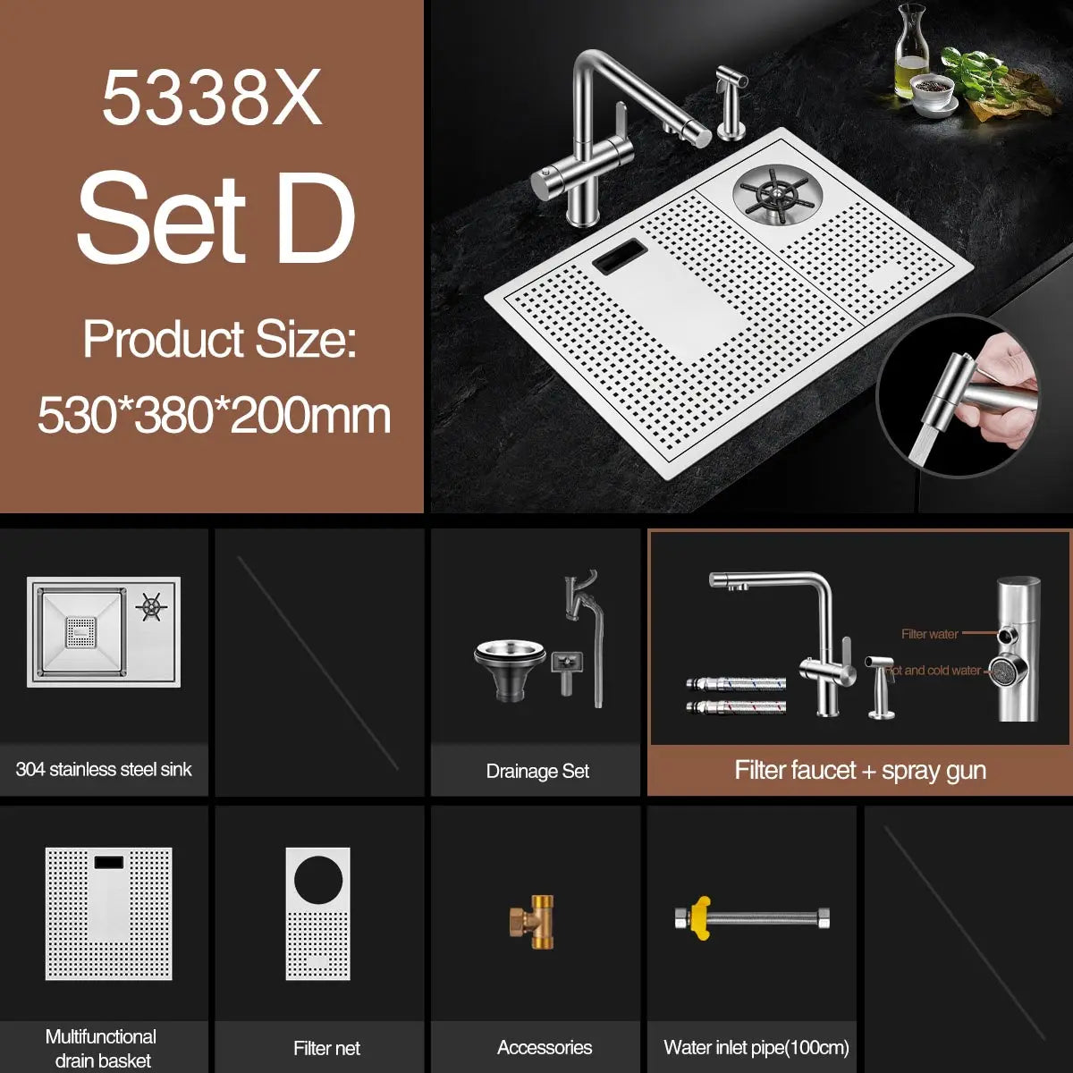 ASRAS Handmade Brushed Kitchen Sink - 304 Stainless Steel, 4mm Thickness, High Pressure Cup Washer for Bar Counter