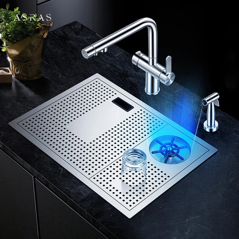 ASRAS Handmade Brushed Kitchen Sink - 304 Stainless Steel, 4mm Thickness, High Pressure Cup Washer for Bar Counter